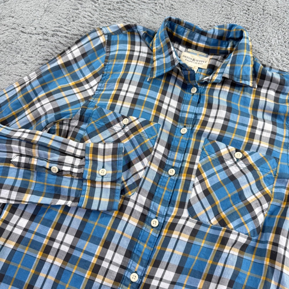 Denim & Supply Ralph Lauren Shirt Women Med Blue Plaid Good Cotton Utility L/S